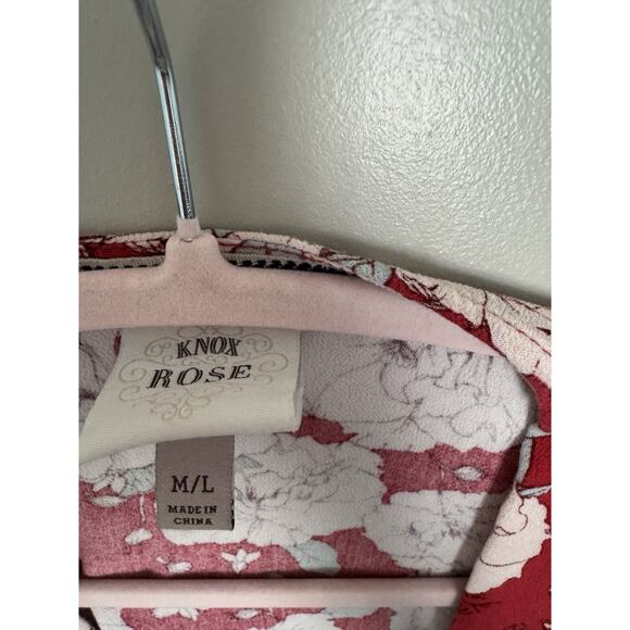 6 for $20 Knox Rose Women's Red Floral Boho 3/4 Sleeve Open Front Kimono M/L - Picture 4 of 5
